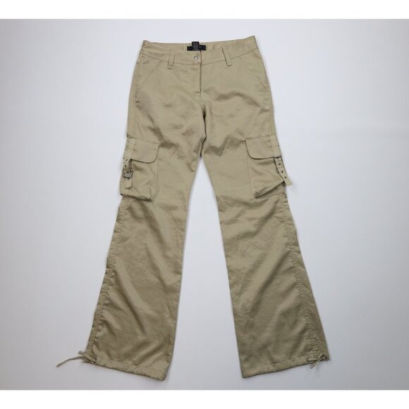 Vintage Y2K Express Babydoll Womens 0 Flared Wide Leg Cargo Pants Gold Polyester - Picture 1 of 12
